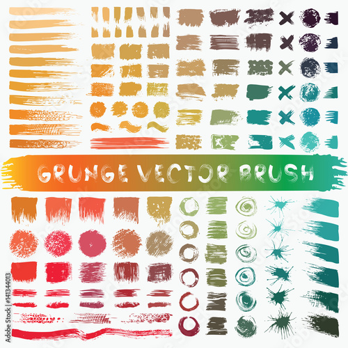 Grunge stripes mega set. Colored belly labels, paint texture. Brush strokes vector. Background handmade design elements.