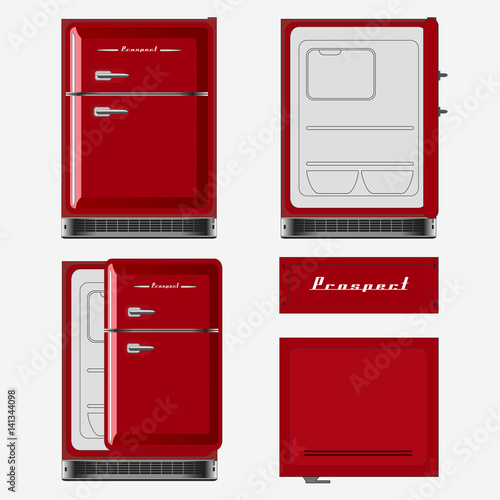 Illustration realistic red retro fridge