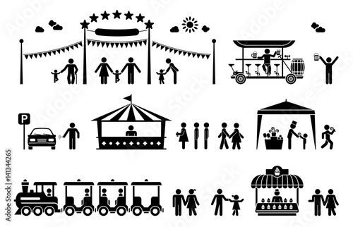 Amusement park pictogram icons. Set of icons for amusement parks, festivals and outdoor happenings.