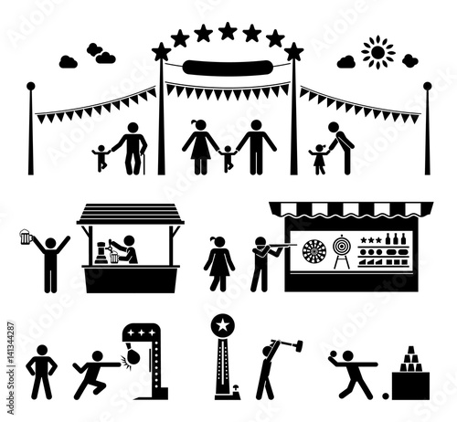 Amusement park pictogram icons. Fun and entertainment, festivals and outdoor celebrations.