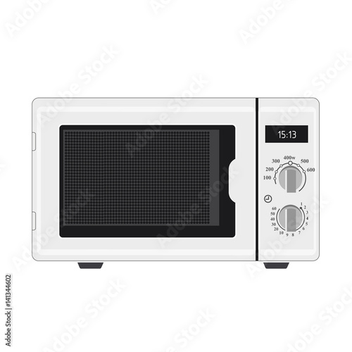 Illustration realistic white microwave on white background
