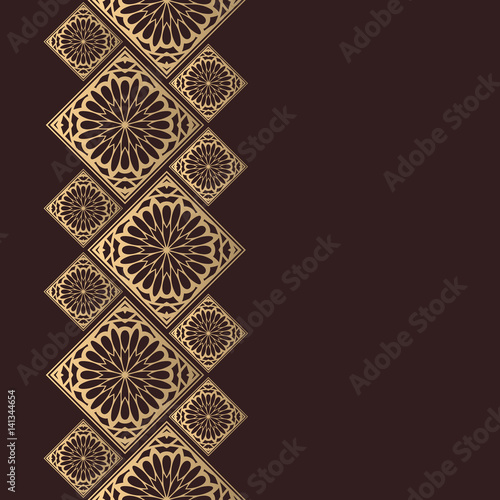Golden frame in oriental style. Seamless border for design. Eastern background. Islamic card with place for text.