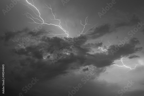 soft sky with lightning - black and white