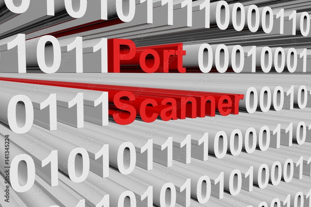 Port scanner in the form of binary code, 3D illustration