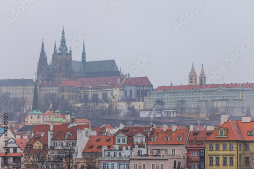 View of St Vitus Cathedral in Prague on a gloomy winter day