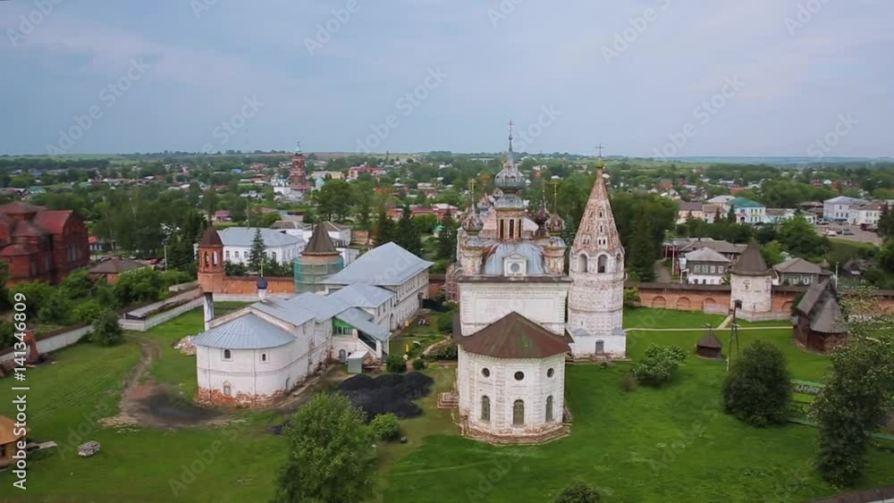 aerial shot Cathedral of Archangel Michael in Yuriev-Polsky, Russia aerial shot Cathedral of Archangel Michael in Yuriev-Polsky, Russia
