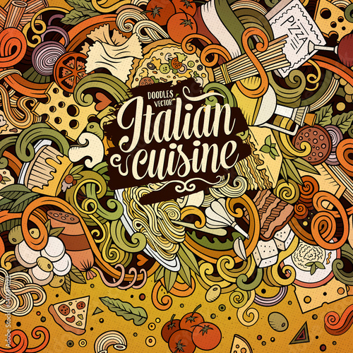 Cartoon hand-drawn doodles Italian food illustration © balabolka