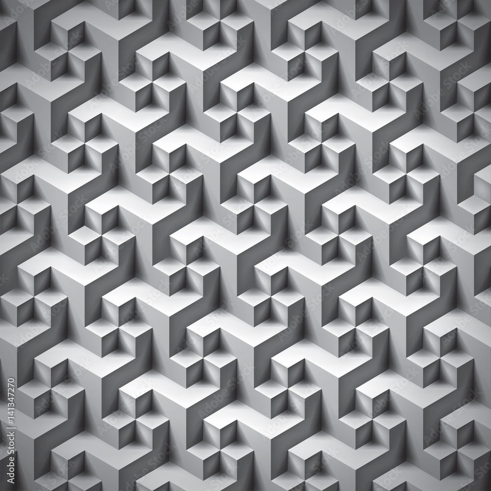 Volume realistic unreal texture, gray cubes, 3d geometric pattern, design vector background Volume realistic unreal texture, gray cubes, 3d geometric pattern, design vector background