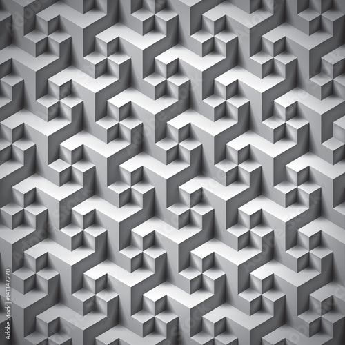 Volume realistic unreal texture, gray cubes, 3d geometric pattern, design vector background