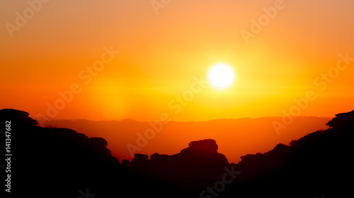 Sunset at mountain. Torcal in Antequera, Malaga