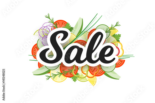 Sale Banner With Vegetables Isolated On White Background. Special Spring Offer