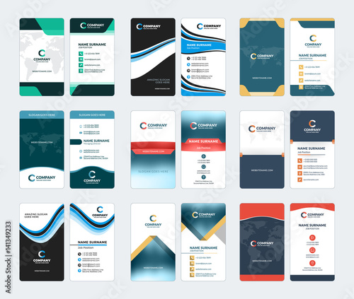 Collection of vertical business card vector templates. Stationery design vector set