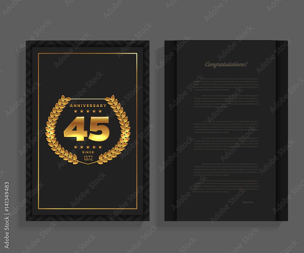 45th anniversary decorated greeting / invitation card template with logo. 45th anniversary decorated greeting / invitation card template with logo.