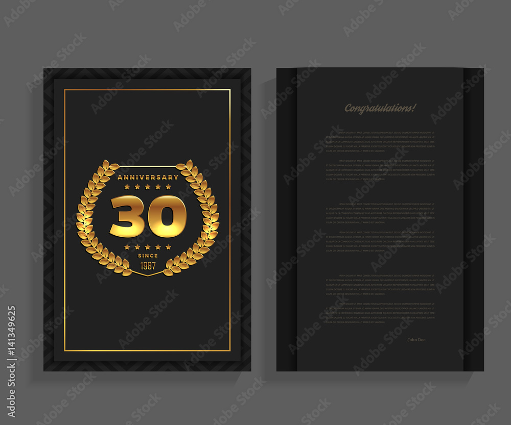 30th anniversary decorated greeting / invitation card template with logo. 30th anniversary decorated greeting / invitation card template with logo.