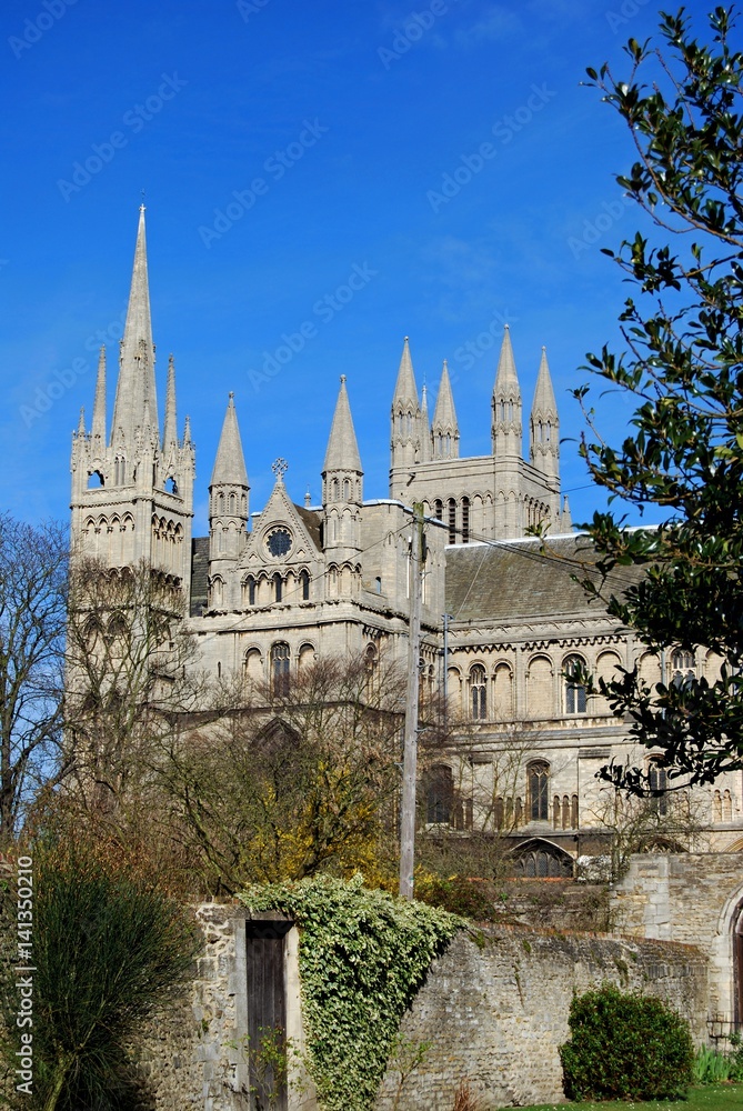 South side view of Peterborough Cathedral, UK.