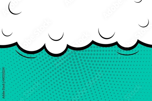 Abstract creative concept vector comic pop art style blank, layout template with clouds beams and isolated dots background. For sale banner, empty speech bubble set, illustration halftone book design.