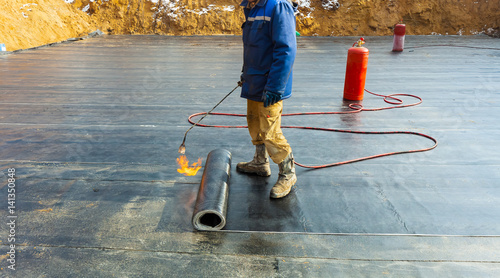 Bilde på lerret insulation and waterproofing of the building foundation