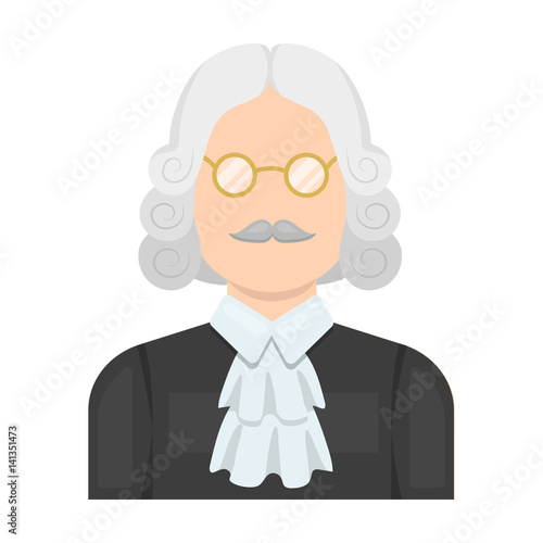 A judge in a wig and glasses. A person who makes a verdict to a criminal.Prison single icon in cartoon style vector symbol stock illustration.