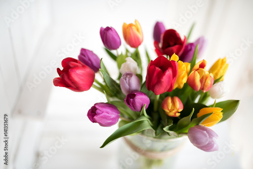 Spring bouquet with colorful tulips
