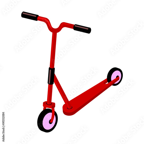 Children red scooter. Transport for children walks.Transport single icon in cartoon style vector symbol stock illustration.