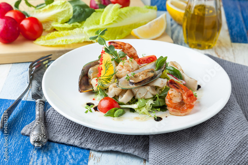 Seafood salad on a plate