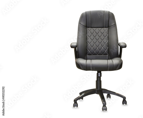 The office chair from black leather. Isolated