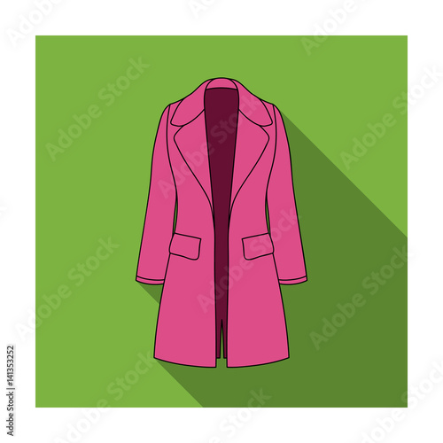 Blue female restrained coat buttoned. Women s outerwear..Women clothing single icon in flat style vector symbol stock illustration.