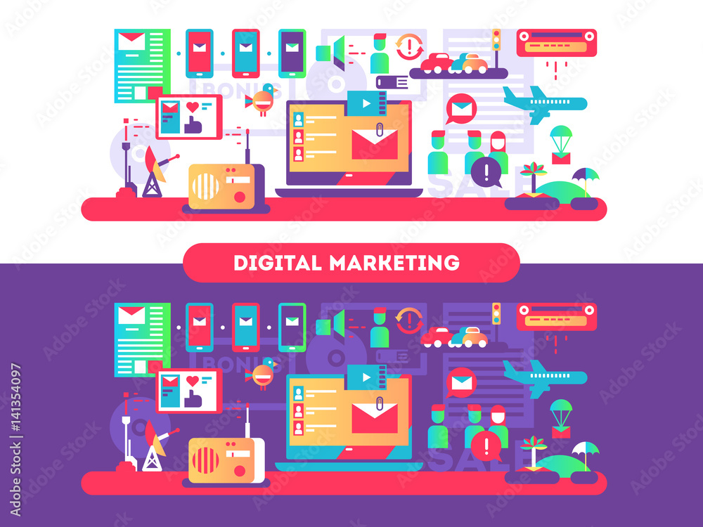 Digital marketing design flat Digital marketing design flat
