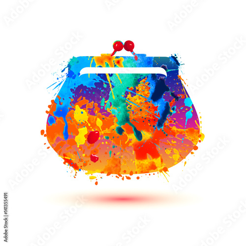 Purse (handbag) icon. Watercolor splash paint
