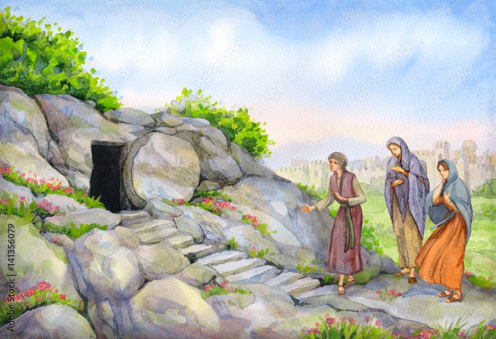 Obraz premium Open empty tomb. Watercolor painting