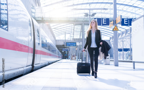 young business woman traveling stock photo