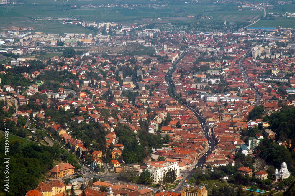 Aerial view of the European city of Brasov, Romania