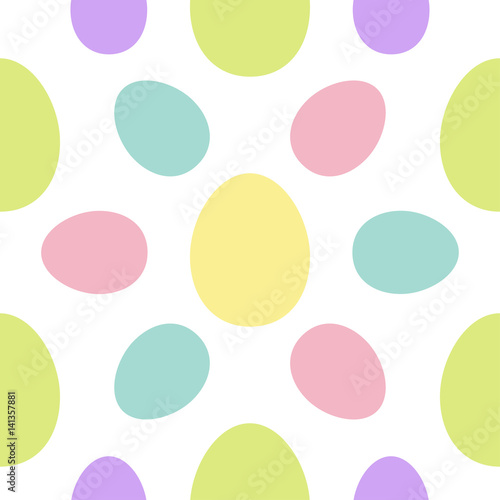 Happy Easter painting egg Painted shell set. Colorful Seamless Pattern Wrapping paper, textile template. White background. Flat design.