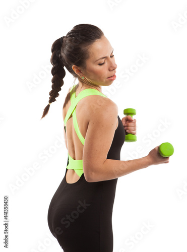 Fitness girl posing on white background