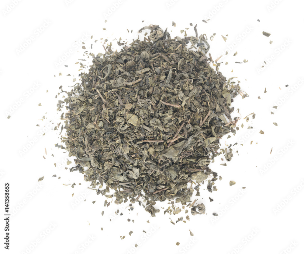 Dry Green Tea Leaves on White Background Dry Green Tea Leaves on White Background