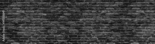 black brick wall panoramic background for design
