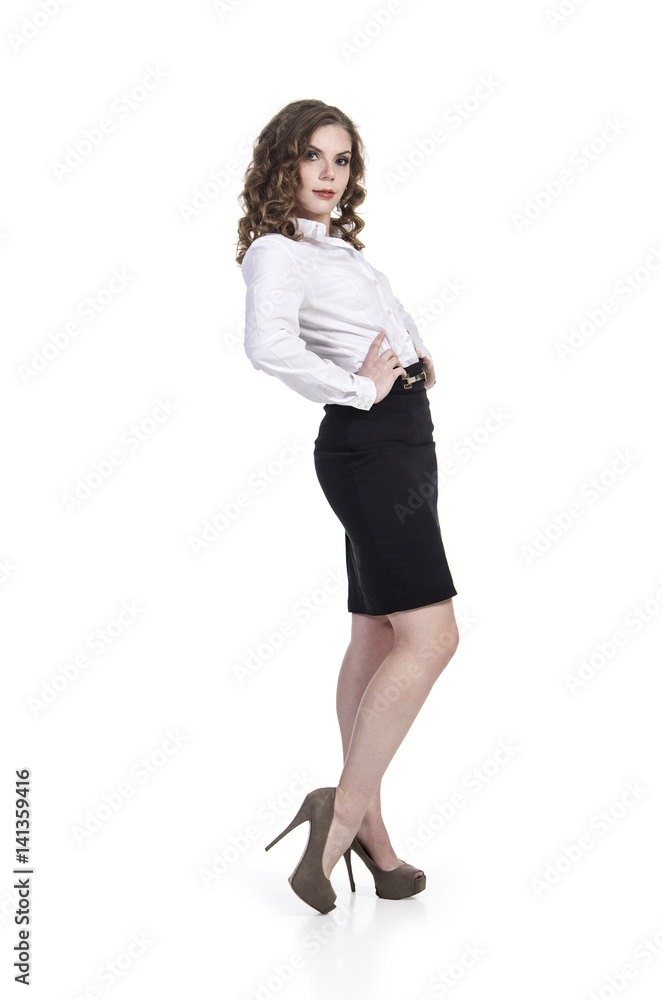 Young smiling girl . The business style. Studio shot on white background. Young smiling girl . The business style. Studio shot on white background.