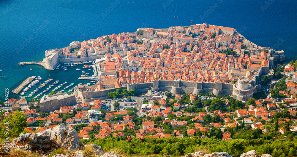 aerial view of Dubrovnik medieval Old town