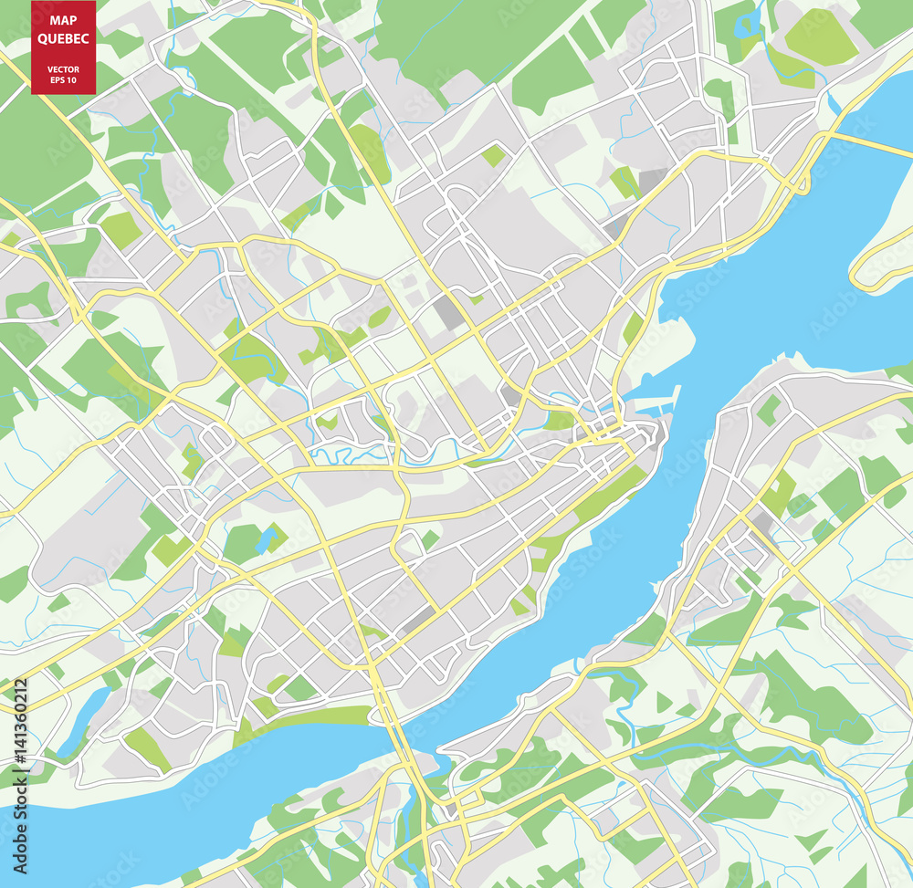 Vector color map of  Quebec, Canada. City Plan of Quebec