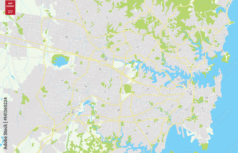 Vector color map of  Sydney, Australia. City Plan of Sydney