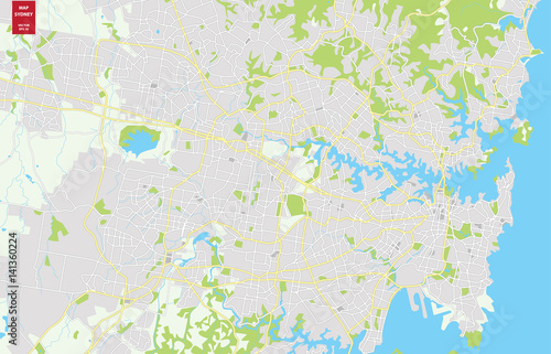 Vector color map of Sydney, Australia. City Plan of Sydney