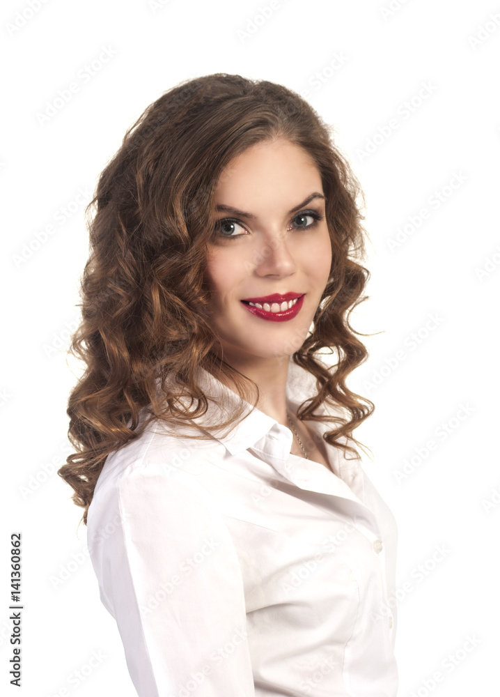 Young smiling girl . The business style. Studio shot on white background. Young smiling girl . The business style. Studio shot on white background.