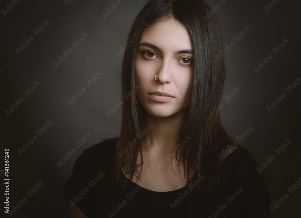 Portrait of beautiful sensual woman, close-up. Studio shot. Portrait of beautiful sensual woman, close-up. Studio shot.