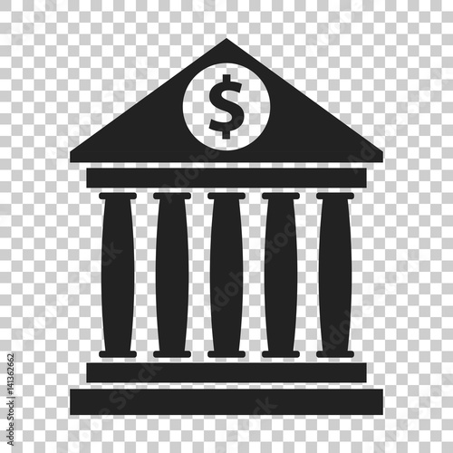 Bank building icon with dollar sign in flat style. Museum vector illustration on isolated background.