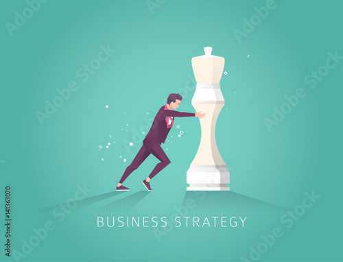  Leader choose the best strategic  way to move chess. Vector flat illustration.