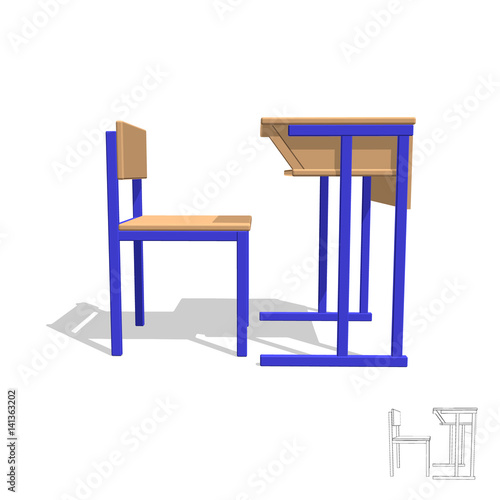 School desk.Isolated on whi...