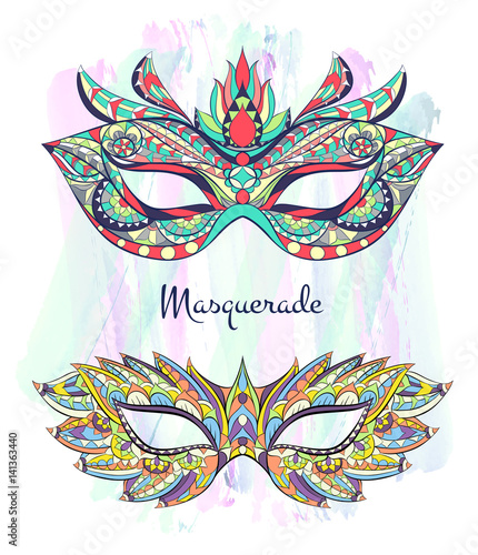 Patterned mask on the grunge background. Mardi Gras festival. Tattoo design. It may be used for design of a t-shirt, bag, postcard, a poster and so on.  