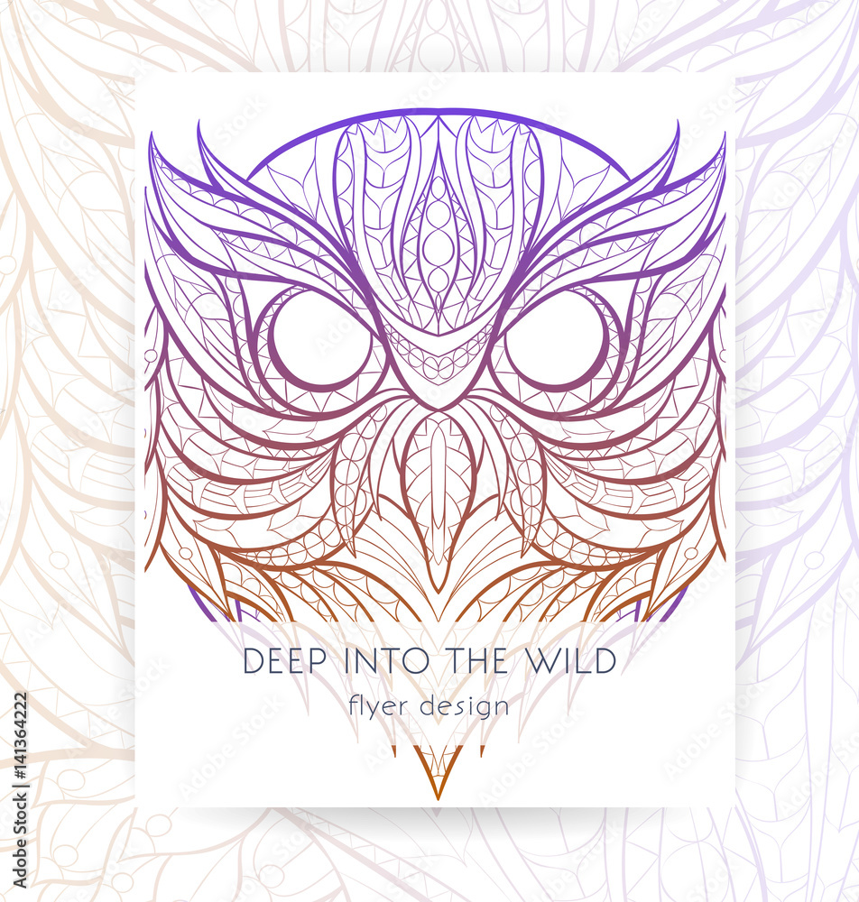 Flyer template with patterned head of owl. Flyer template with patterned head of owl.