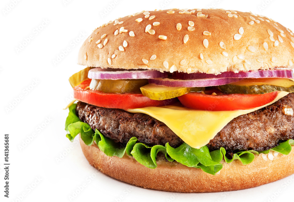 Classic cheeseburger isolated on white background Classic cheeseburger isolated on white background