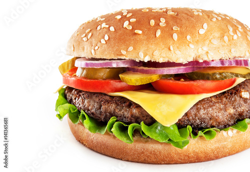 Classic cheeseburger isolated on white background